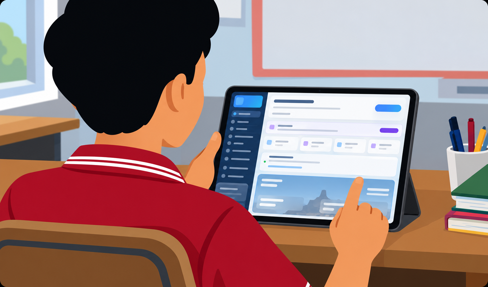 Pengurus kelas 7 MIT menggunakan portal pengurus melalui iPad