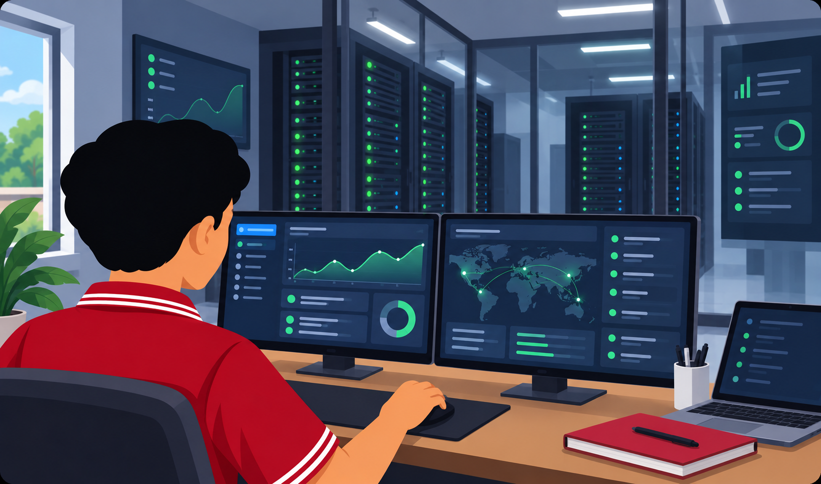 Siswa memantau infrastruktur server 7 MIT