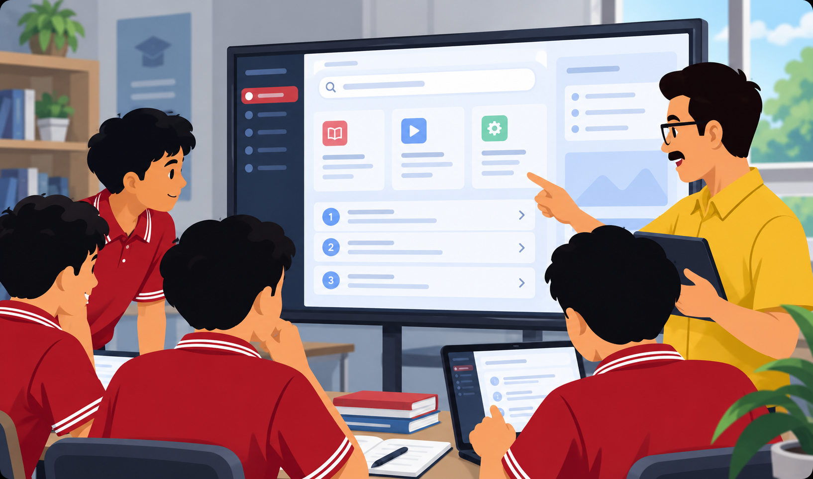 Guru membimbing siswa menggunakan pusat tutorial 7 MIT